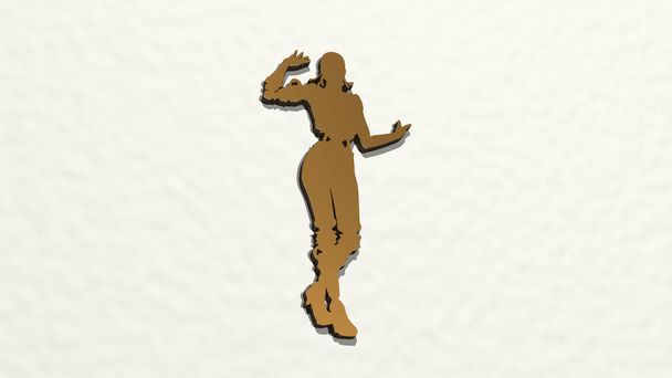 GIRL wykonana przez 3D ilustracja błyszczącej rzeźby metalicznej na ścianie z jasnym tłem. piękna i kobieta - Zdjęcie, obraz