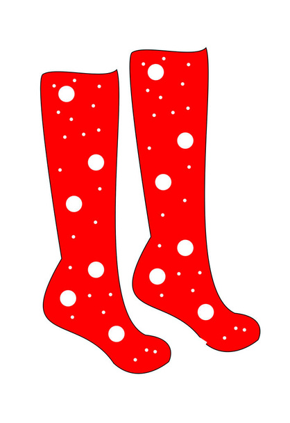 Par vermelho de meias com bolinhas brancas
 - Foto, Imagem