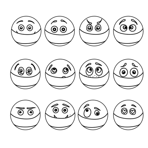 Conjunto de contorno mão desenhar emoji em máscara, emoção ilustração vetorial com máscara de proteção, design bonito para a criatividade
 - Vetor, Imagem