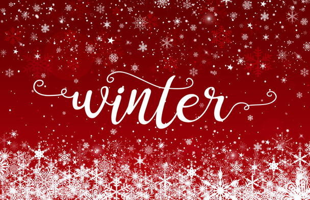 Fond rouge de carte de vœux d'hiver avec flocons de neige - Photo, image