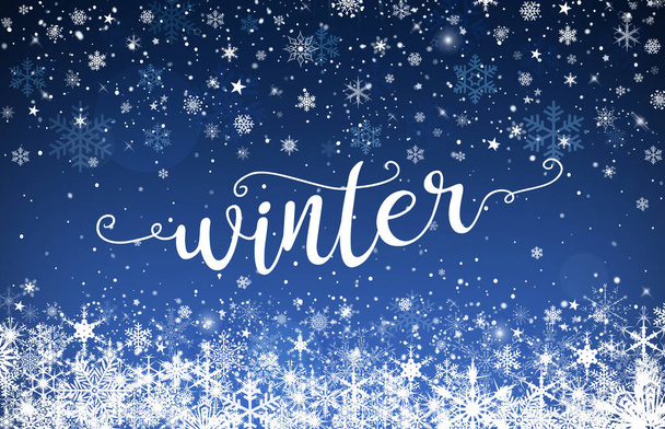 Blue winter greeting card background with snowflakes - Photo, Image