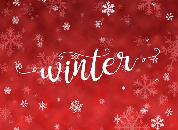 Red winter greeting card background with snowflakes - Foto, Bild