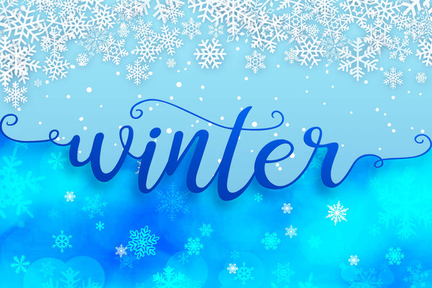 雪の結晶と青い冬のグリーティングカードの背景 - 写真・画像