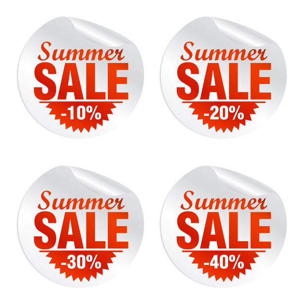 Summer sale stickers set, minus 10, 20, 30, 40 percent off. Vector illustration - Vektor, obrázek