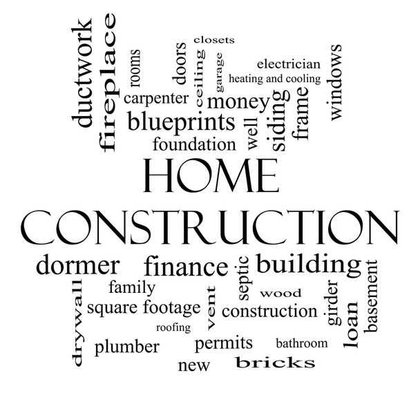 Home Construction Word Cloud Concept in black and white - Photo, Image