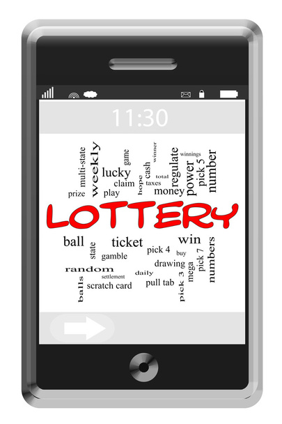 lottó szó felhő fogalmát a touchscreen telefon - Fotó, kép