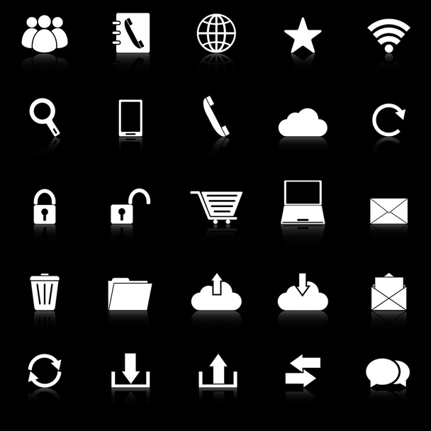 Communication icons with reflect on black background - Vector, Image
