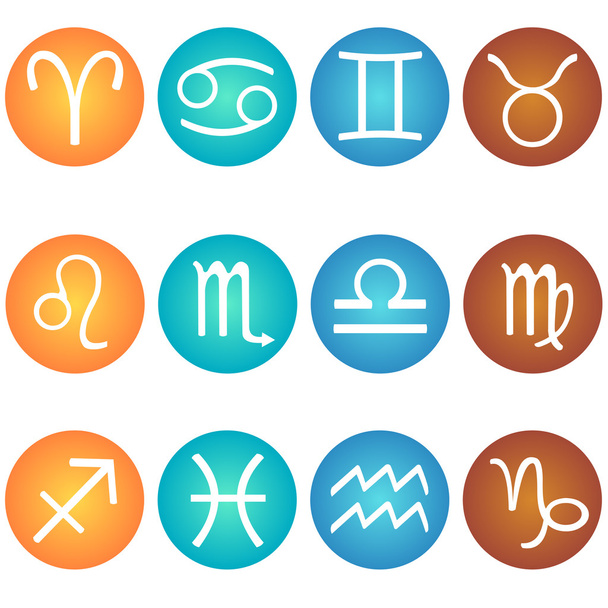 Conjunto de vetores de signo do zodíaco nos elementos de cor: fogo, terra, ar, água
 - Vetor, Imagem