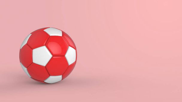 rode voetbal plastic lederen stof bal geïsoleerd op zwarte achtergrond. Voetbal 3d maken illlustratie. - Foto, afbeelding