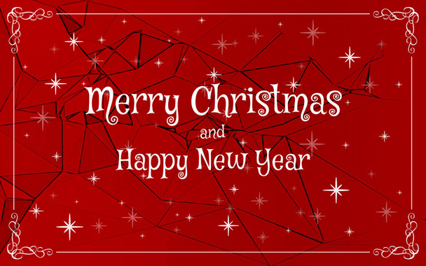 Merry Christmas greeting card on red background with stars - Fotoğraf, Görsel