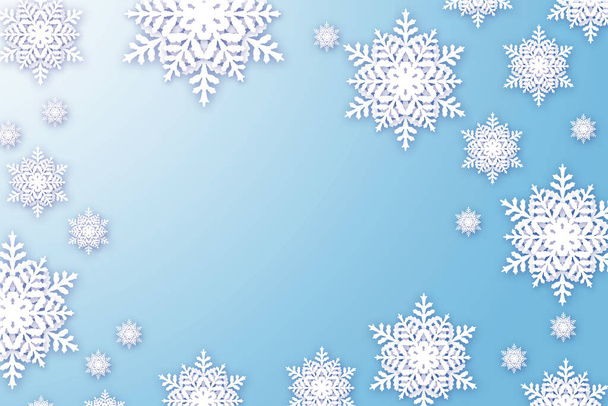 Blue Christmas winter background with snowflakes decorations - Photo, Image