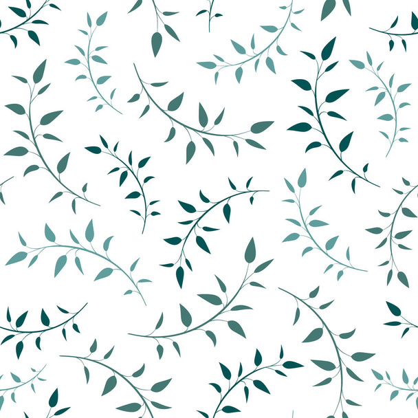 Seamless floral pattern. Repeating texture of blue and turquoise shabby sprigs on white background. Perfect for printing on fabric or paper. Blades of grass - Vektor, kép