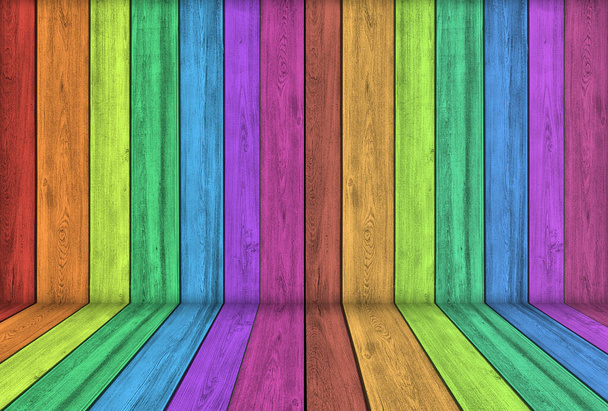 Ουράνιο τόξο χρώματα ξύλο προοπτική φόντο - Φωτογραφία, εικόνα
