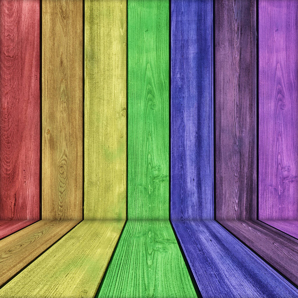 Rainbow colors wood perspective background - Photo, Image