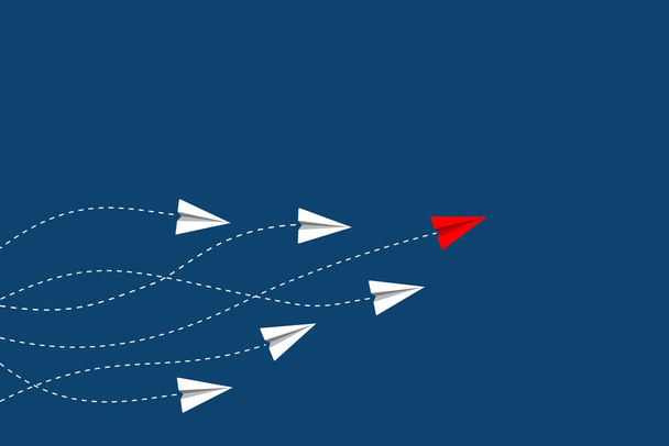 Leadership and competition concept, with red paper plane leading among white. - Vector, Image