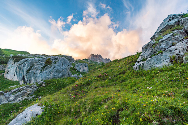 Fantastic hike in the Lechquellen Mountains in Vorarlberg Austria near Lech, Warth, Bludenz - Fotoğraf, Görsel