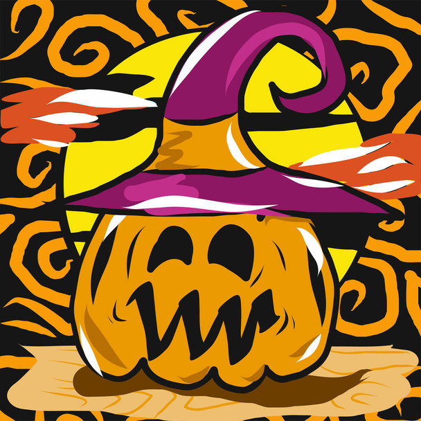 El gato o linterna y sombrero de bruja para la imagen vectorial de contenido de Halloween
. - Vector, imagen