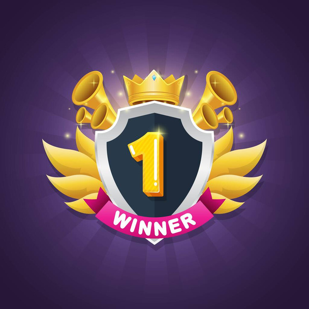 Game winner badge design with shiny crown and star award vector illustration - Vector, Image