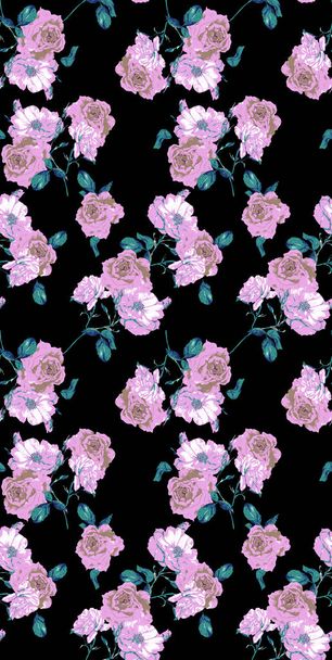 Blumendesign für die Mode: exotische Blätter und Blüten im Neonlicht. Nahtloses Muster. Aquarell - Foto, Bild