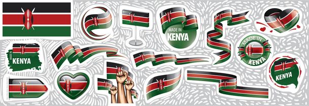 Vector set van de nationale vlag van Kenia in diverse creatieve ontwerpen - Vector, afbeelding