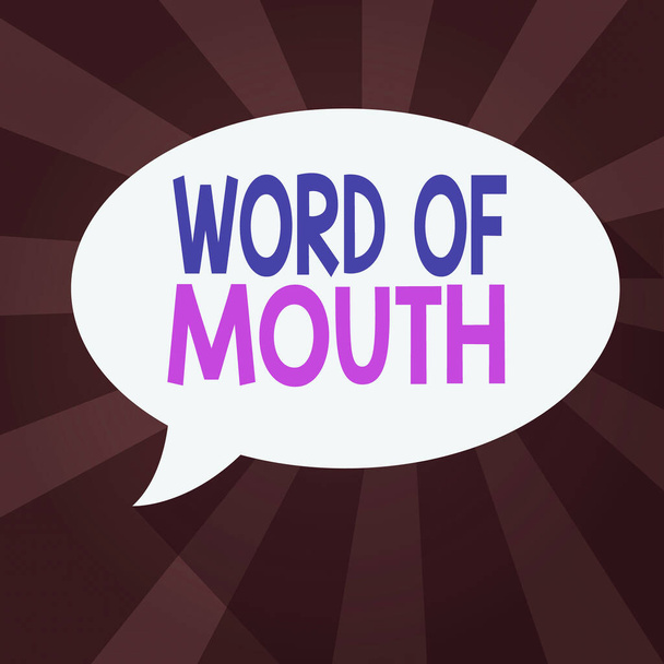 Word writing text Word Of Mouth. Business concept for information that is transmitted without being written down Blank Oval Shape Speech Bubble in solid Color and shadow Burst background. - Valokuva, kuva