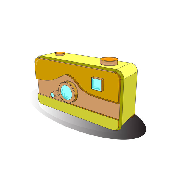 3D. Vector. Isometry. Picture in white, gray and yellow colors. Hanging retro camera. - Vector, Image