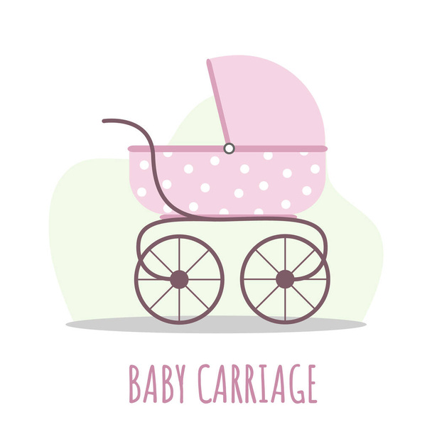 Baby carriage icon. Pink pram on white background. Vector illustrations in flat style. - Vektor, Bild