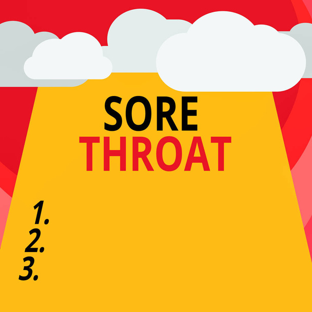 Handwriting text writing Sore Throat. Concept meaning Inflammation ot the pharynx and fauces resulted from an irritation Blank Clouds Halftone above Empty Vertical Rectangular Board Text space. - Photo, Image