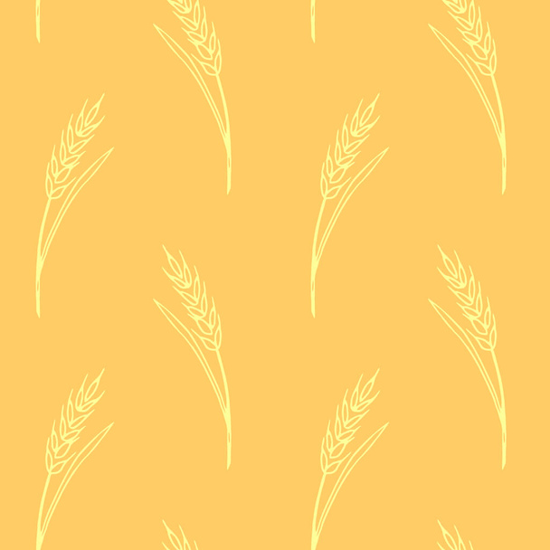 Wheat spikelets, vector seamless pattern. Outline drawn in sketch style. Autumn backgrounds and texture. Design of fabric, wrapping paper, packaging on the theme of bakery products, flour, harvest. - ベクター画像