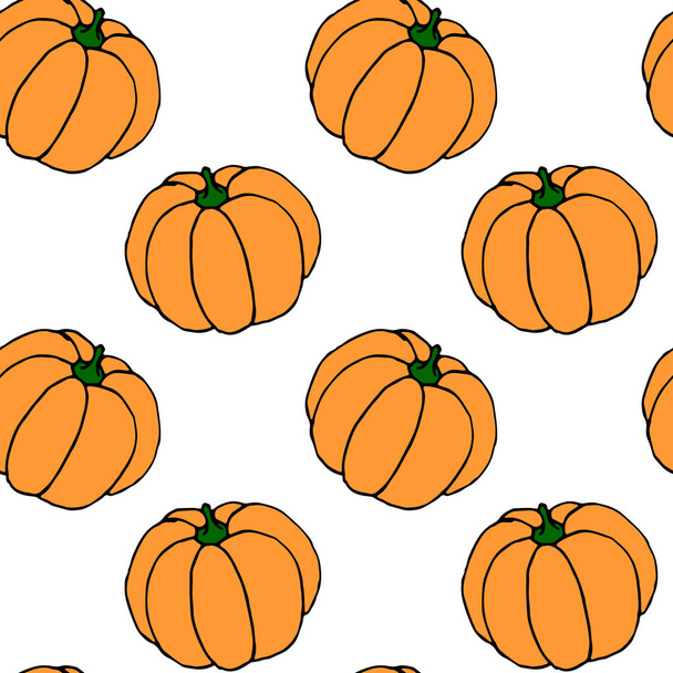 Narancssárga tök tökéletes mintázata. Háttér és textúra. Szimbólum ősz, termés, gyümölcsöző év, hálaadás napja. Kézzel húzott EPS10 vektor vázlat illusztráció, elszigetelt. - Vektor, kép