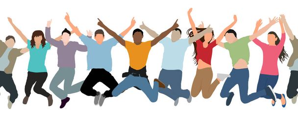 Seamless pattern of jumping group of people. Vector illustration - Vector, Image