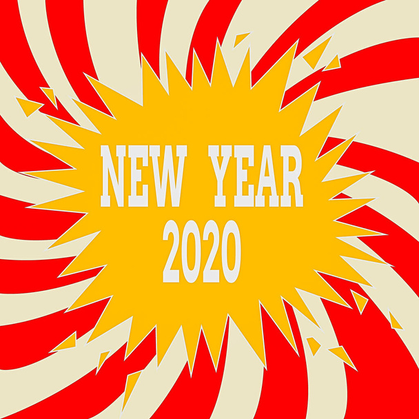 Wordの書き込みテキスト新年2020.ごあいさつのためのビジネスコンセプト休日の新鮮なスタートを祝うための最良の願いブランククラック破壊スピーチバブルサウンドバーストへの影響. - 写真・画像
