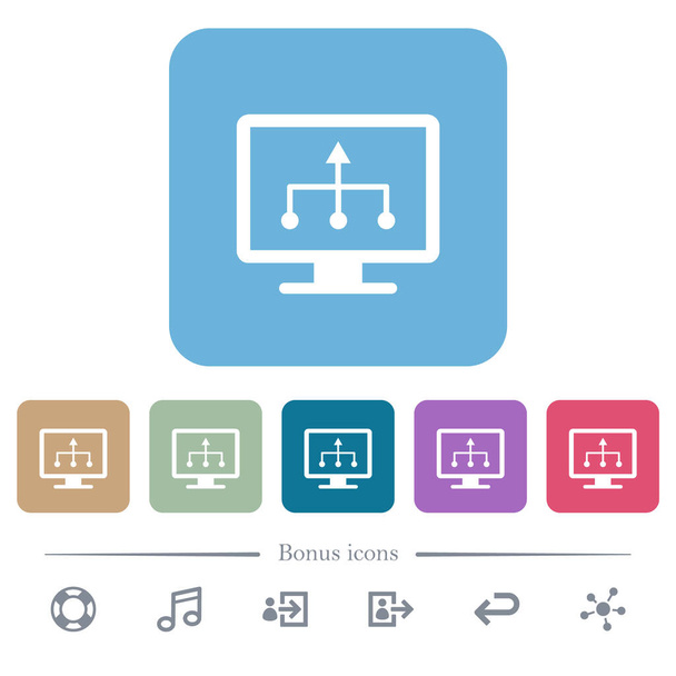 TV seleciona fonte de ícones planos brancos em fundos quadrados arredondados a cores. 6 ícones de bônus incluídos
 - Vetor, Imagem