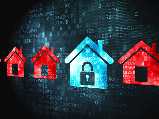 Datenschutz-Konzept: Zuhause auf digitalem Hintergrund - Foto, Bild