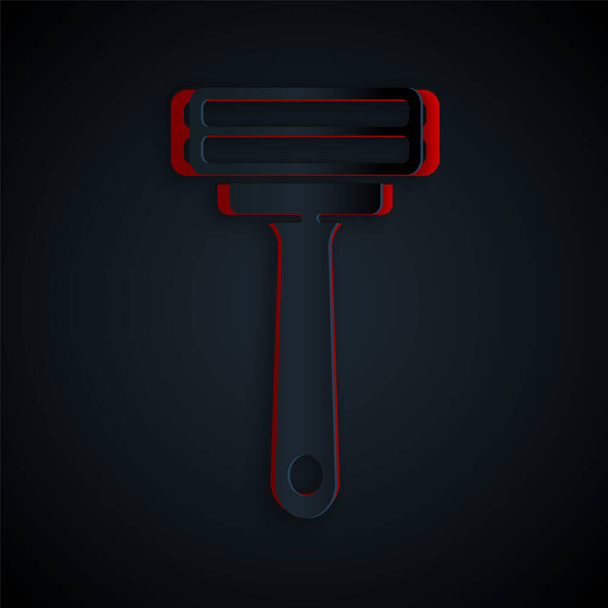 Paper cut Shaving razor icon isolated on black background. Paper art style. Vector Illustration. - Vector, Image