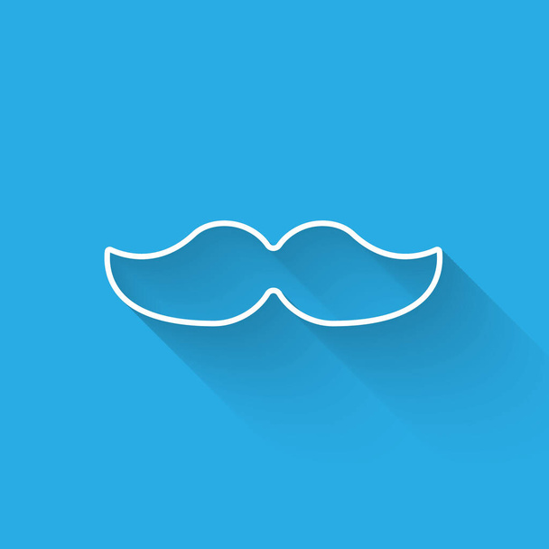 Ligne blanche Icône de moustache isolée avec une ombre longue. Symbole du coiffeur. Coiffure faciale. Illustration vectorielle. - Vecteur, image