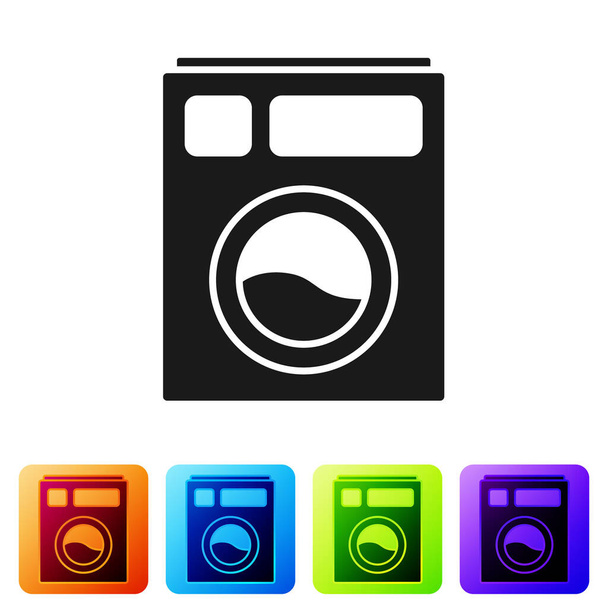 Black Washer icon isolated on white background. Washing machine icon. Clothes washer - laundry machine. Home appliance symbol. Set icons in color square buttons. Vector Illustration. - Vector, Image