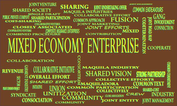 Mixed Economy Enterprise eine unternehmensbezogene Terminologie, die auf einem abstrakten Hintergrund für kommerzielle Bildungszwecke erstellt wurde. - Vektor, Bild