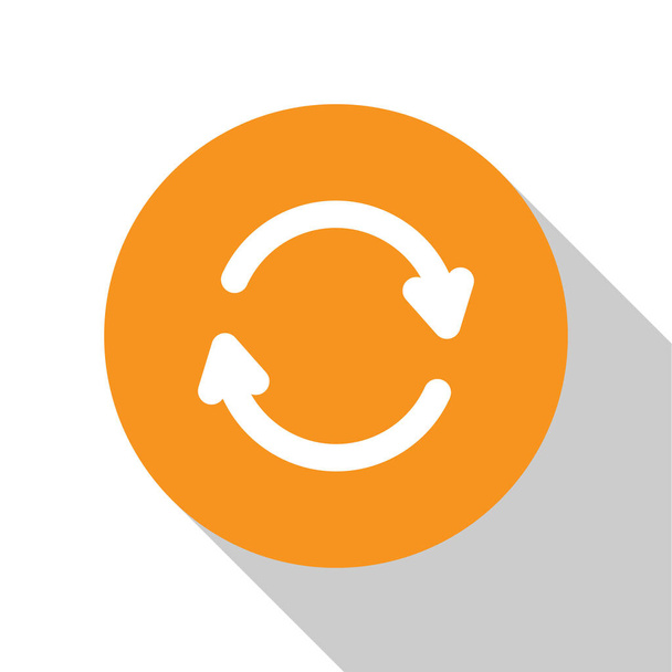 White Refresh Symbol isoliert auf weißem Hintergrund. Symbol neu laden. Rotationspfeile in einem Kreiszeichen. Orangefarbener Kreis. Vektorillustration. - Vektor, Bild
