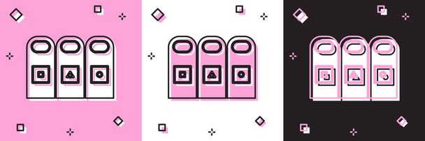 Set Papierkorb in Mülltonnen mit sortierten Müll Symbol isoliert auf rosa und weißen, schwarzen Hintergrund. Papierkorb-Symbol. Vektorillustration. - Vektor, Bild