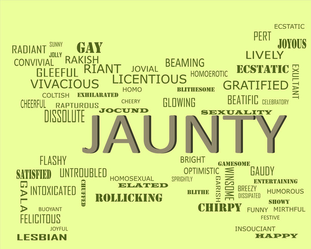 Jaunty λέξη παρουσιάζει ανθρώπινη σχέση αγάπης εμφανίζεται στο εκπαιδευτικό κείμενο σύννεφο εικονογράφηση φόντο. - Διάνυσμα, εικόνα