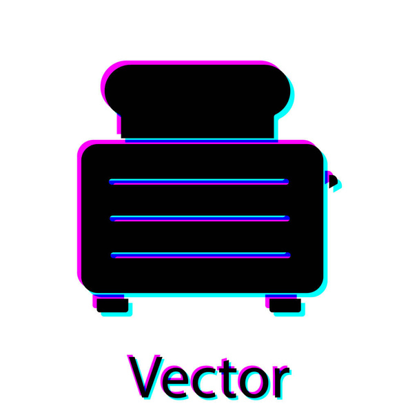 Schwarzer Toaster mit Toastsymbol auf weißem Hintergrund. Vektorillustration. - Vektor, Bild