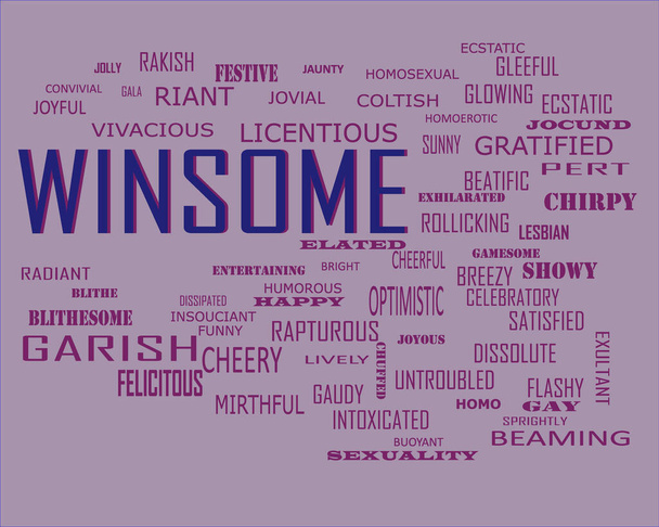 Winsome sana liittyvät ihmiset rakastava symboli esitetty samanlainen sana pilvi abstrakti teksti tausta. - Vektori, kuva