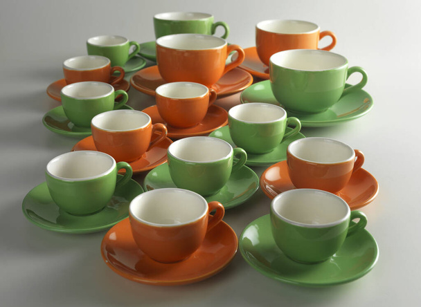 Colored coffee cups on neutral background - Photo, Image