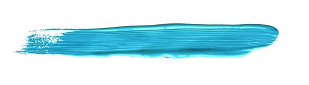 Türkis-blauer Pinselstrich auf isoliertem Hintergrund, Leinwand-Aquarellstruktur - Foto, Bild