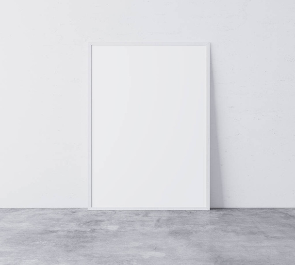 White vertical empty frame mock up on concrete floor - Foto, afbeelding