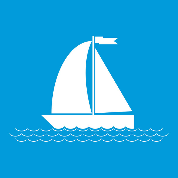 Icon boat. Vector illustration. White icon on blue background. - Vektor, kép