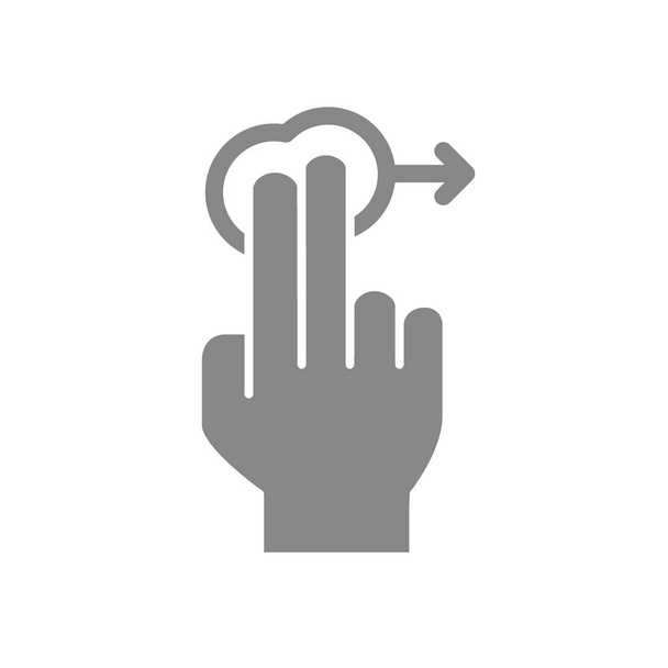 Tap with two fingers and swipe right grey icon. Touch screen hand gesture symbol - Vector, Image