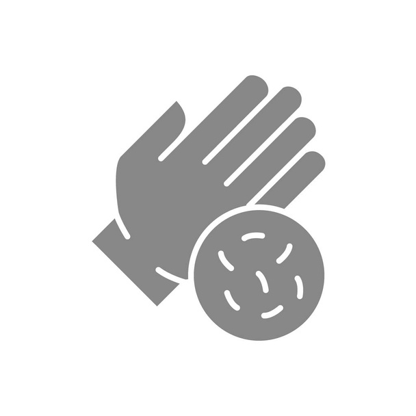Main avec des bactéries icône grise. Hygiène, protection humaine, membre supérieur, symbole des mains sales - Vecteur, image