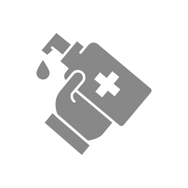Mano humana con icono gris desinfectante. Limpieza manual, símbolo de desinfección
 - Vector, Imagen